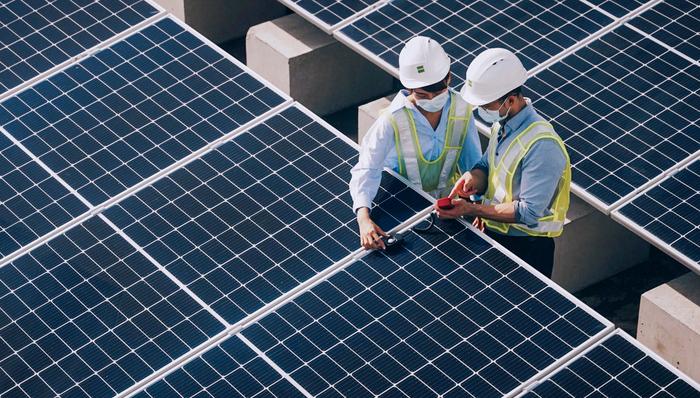 Solar panel installation on warehouse